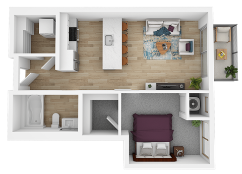 Floor plan for 1 bed, 1 bath, 588 sqft